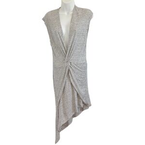 IRO Bamava Asymmetrical V-Neck Cotton Twist Details Light Gray Dress Medium